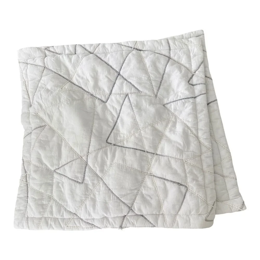 MICHAEL AMINI White Modern Geometric Minimalist Geometric Quilted Pillow Shams